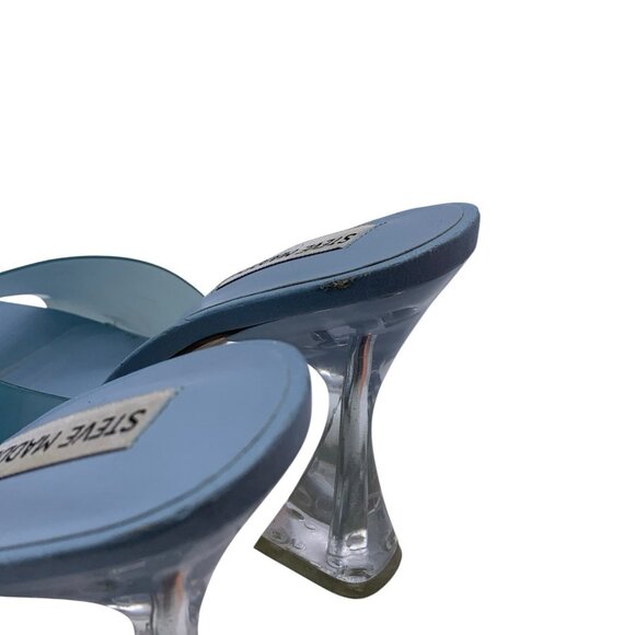 Steve Madden Lipa Square Open Toe Slip-On Spool Heels Mules Sandals Sz 10 Blue - Picture 10 of 15